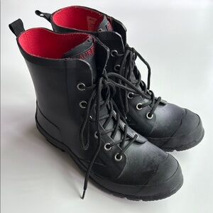 Lauren Ralph Lauren Mikenna-Bo-Rai Black Rubber Lace Up Ankle Rain Boots 7